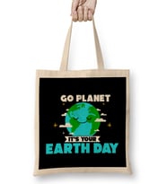 Cute Go Planet It's Your Earth Day Funny Pun Bez Çanta Uzun Saplı