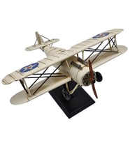 Vintage Krem Askeri Biplane Uçak Modeli Standlı - Dekoratif Metal