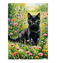 Siyah Kedi Ve Çiçekler Hediyelik Mdf Tablo