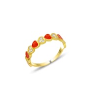 Gümüş altın yaldızlı zirkon taşlı alttan ayarlanabilir kırmızı mineli kalp yüzük SGTL12311GOLD (Rose)