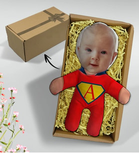 BK Gift Hediye Kutusunda Kişiye Özel Fotoğraflı Süper Kahraman Bebek Yastık-13, Arkadaşa Hediye, Sevgiliye Hediye, Doğum Günü Hediyesi
