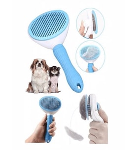 Otomatik Temizlenen Tuşlu Evcil Hayvan Fırçası Kedi Köpek Tüy Toplayıcı Tarak Metal Boncuk Fırça (Mavi)