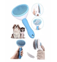 Otomatik Temizlenen Tuşlu Evcil Hayvan Fırçası Kedi Köpek Tüy Toplayıcı Tarak Metal Boncuk Fırça (Mavi)