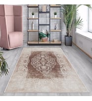 Lila Zemin Beyaz İşleme Göbekli Yıkanabilir Kaymaz Taban Leke Tutmaz Modern Salon Halısı ve Yolluk