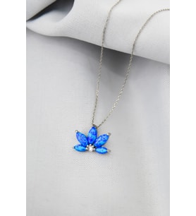 925 Ayar Gümüş Rodyum Kaplama Opal Taşlı Lotus Kolye