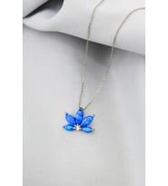 925 Ayar Gümüş Rodyum Kaplama Opal Taşlı Lotus Kolye