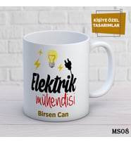 Kişiye Özel Meslek Temalı Kupa  İsimli & Fotoğraflı Premium Hediye Bardak Elektrik Mühendisi