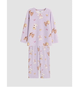LCW Kids Lila Desenli Kız Çocuk Kadife Pijama Takım