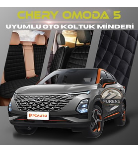 Chery Omoda 5 Siyah Renk Tay Tüyü Cepli & Terletmez Sırtlı Oto Koltuk Minder Seti - Koltuk Koruma Kılıfı (ÖN & ARKA TAM SET)