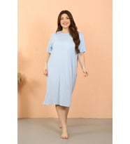 pilelistore- Kadın Büyük Beden Kısa Kol Buz Mavisi Gecelik
