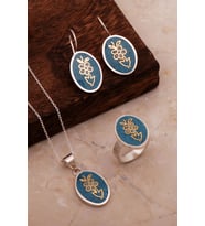 Çiçek Mozaik İşlemeli Renkli Gümüş Set 2706