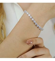 Pırlanta Montürlü Yuvarlak 925 Ayar Gümüş Su Yolu Bileklik 6MM