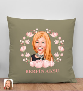 BK Gift Kişiye Özel Karikatürlü Anneler Günü Tasarımlı Haki Kırlent Yastık, Anneye Hediye, Ev Dekorasyonu, Anneler Günü Hediyesi-3