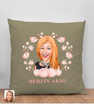 BK Gift Kişiye Özel Karikatürlü Anneler Günü Tasarımlı Haki Kırlent Yastık, Anneye Hediye, Ev Dekorasyonu, Anneler Günü Hediyesi-3