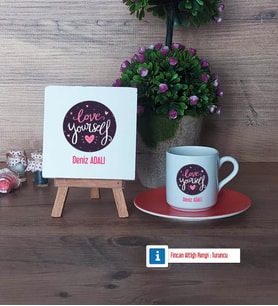 Love Yourself Dekoratif Taş, Türk Kahvesi Fincanı Kırmızı İsme Özel Hediye (Model 6)