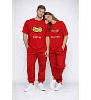 Better Together Baskılı Sevgili Kombini Çift Tişört Oversize Unisex Çift Kombin (Kırmızı)