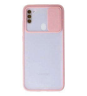 Newface Samsung Galaxy A11 Kılıf Palm Buzlu Kamera Sürgülü Silikon - Pembe