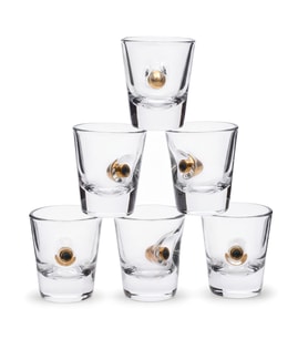 Gerçek 9mm Kurşunlu Shot Tekila Likör Özel Bardağı 6'lı Set Kurşun Çekirdeği Hediye Seti
