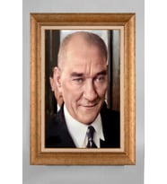 Altın Varaklı Çerçeveli Paspartulu Atatürk Tablo a738 (Gold)