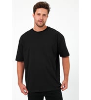 Unısex Baskısız Oversize Büyük T-shirt Pamuklu Penye Kumaş (Siyah)