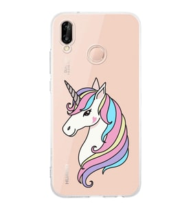Huawei P20 Lite Uyumlu Kamera korumalı Kapak Unicorn Tasarımlı  Şeffaf Kılıf