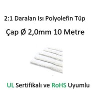 Polyolefin Isı Shrink Tüp 2:1 Daralan Makaron Boru Çap Ø2,0mm 10 x 1 Metre  (Beyaz)