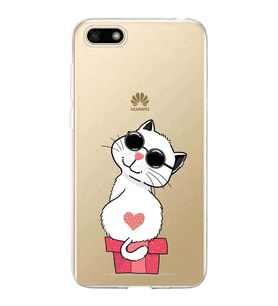 Huawei Y5 2018 Uyumlu Kapak Coolcat Tasarımlı Şeffaf Silikon Kılıf