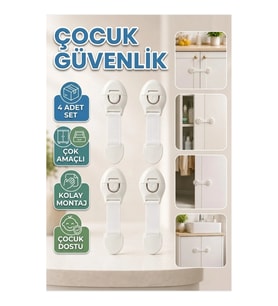 Çocuk Güvenlik Kilidi 4’lü Set – Dolap, Çekmece ve Gardırop İçin Çok Amaçlı