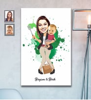 Kişiye Özel Anneler Günü Anne ve Erkek Çocuk Karikatürlü Ahşap Tablo 30x47 Model-2