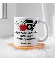 Öğretmenler Günü İçin Kişiye Özel Porselen Kupa Bardak - BY-KP-0000293 (Beyaz)
