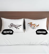 BK Gift Kişiye Özel Eğlenceli Kedi Tasarımlı Pamuklu Yastık Kılıfı ve Göz Bandı Çift Uyku Seti-1, Tasarım Ev Tekstili, Uyku Bandı, Ev Hediyesi