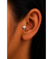 Sertifikalı 316L Çelik Beyaz Taşlı Mantar Figürlü Premium Gümüş Renk Tragus, Helix ve Conch Piercing