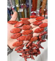 Çim Mercan Taşı Parlak Kırmızı 18x40mm Doğal Taş Dizi [AA]