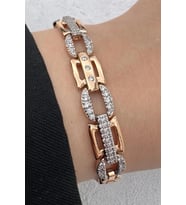 Kararmaz Renk Atmaz Xuping Rose Gold Geometrik Link Zirkon Taşlı Kadın Çelik Bileklik