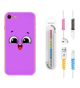 Apple iPhone 5 6 7 8 Plus Se XR Kılıf Kablo Koruma Spiral Silikon Purple Sweety 1717