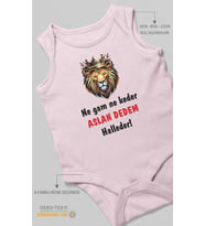 Ne Gam Ne Keder Aslan Dedem Halleder Baskılı Bebek Zıbını – Çıtçıtlı Body  %100 Pamuk Sıfır Kol (Bebek Pembesi)