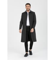 Mero Life Erkek Antrasit Dar Kesim Uzun Yün Karışımlı Kaşe Gömlek Yaka Palto&Kaban