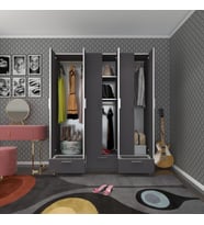Kenzlife gardırop 6 kapılı 3 çekmeceli açelya150 gri kapaklı gardolap dolap (Karışık)