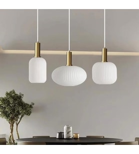 Rsylight Rustik Dekoratif Metal Modern Masa Üstü Eskitme Kaplama Beyaz Opal Camlı 3 lü Avize