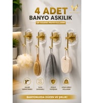 Gold Renkli Şık Tasarım Yapışkanlı Şeffaf Askılık 4 Adet