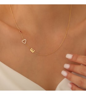 Vaoov 925 Ayar Gümüş Taşlı Kalp ve Harf Kolye (Gold)