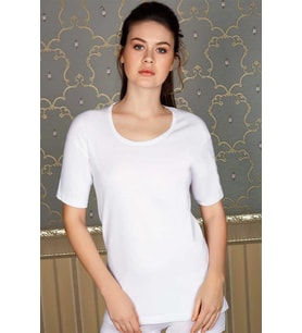 PamukluRibana Geniş Yaka Kısa Kol Fanila T-Shirt (Beyaz)