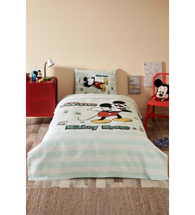 Özdilek Lisanslı Lastikli Çarşaflı Tek Kişilik Çocuk Pike Takımı-Mickey Positive Mint
