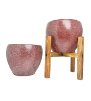 Bitki Tasarımı Bordo Granit Toprak Saksı Saksılık Salon Çiçeklik İkili Set Ayaksız - 4 Ayaklı- 15 CM