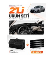 MERCEDES W205 C-CLASS (2018-2021) Uyumlu Torpido Örtüsü + Deri Bagaj Çantası + Sticker Seti - Siyah