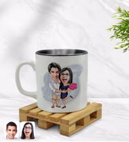 BK Gift Kişiye Özel Sevgililer Karikatürlü İçi Siyah Renkli Kupa Bardak Model 108