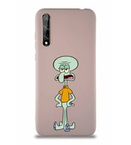 Huawei Y8P Soft Premier Kapak Squidward Dokunaç Tasarımlı Silikon Kılıf - Pudra (Şeffaf)