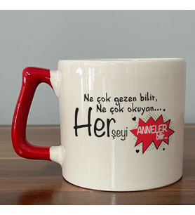 Ne Çok Gezen Bilir Ne Çok Okuyan Baskılı Kırmızı Kulplu D Kupa