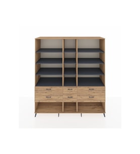 Kronos Dolap 12 Raflı 6 Çekmeceli  220x59x243 Çam-Antrasit/Çam
