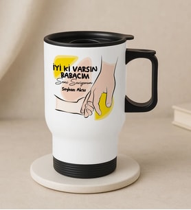 BK Gift Kişiye Özel Babalar Günü Tasarımlı Kulplu Beyaz Çelik Bardak Termos Mug 450ml-7, Babalar Günü Hediye, Babaya Hediye (Metal)